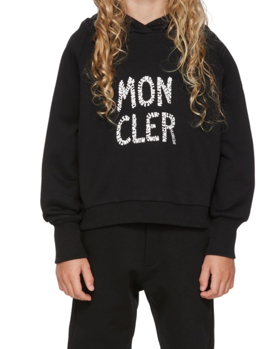 Moncler Enfant Black Crewneck Hoodie with White Logo